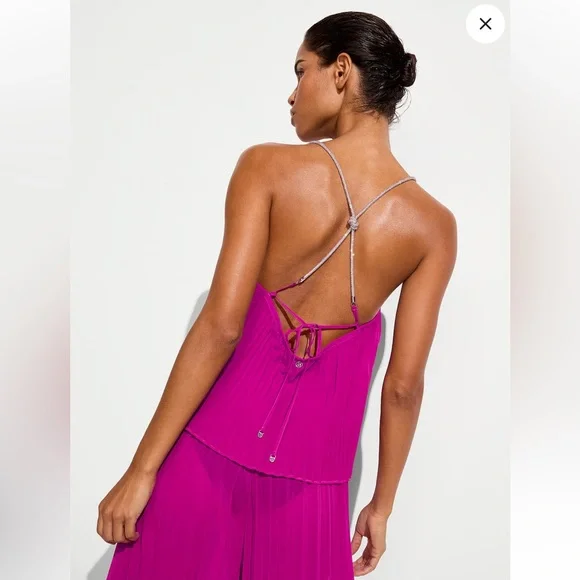 NWT shiffon Shine Rope pleated top by VS in berrylicious size M - Picture 2 of 4